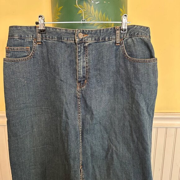 Venezia Denim Maxi Skirt Size 18 Cotton & Spandex Blend Blue Back Pocket & Slit - Picture 6 of 8